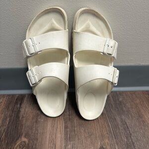 White plastic Birkenstocks